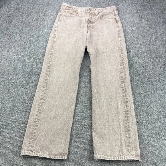 Levis Premium 502 Jeans Mens 30x30 Brown Beige Denim Button Fly - Picture 3 of 9